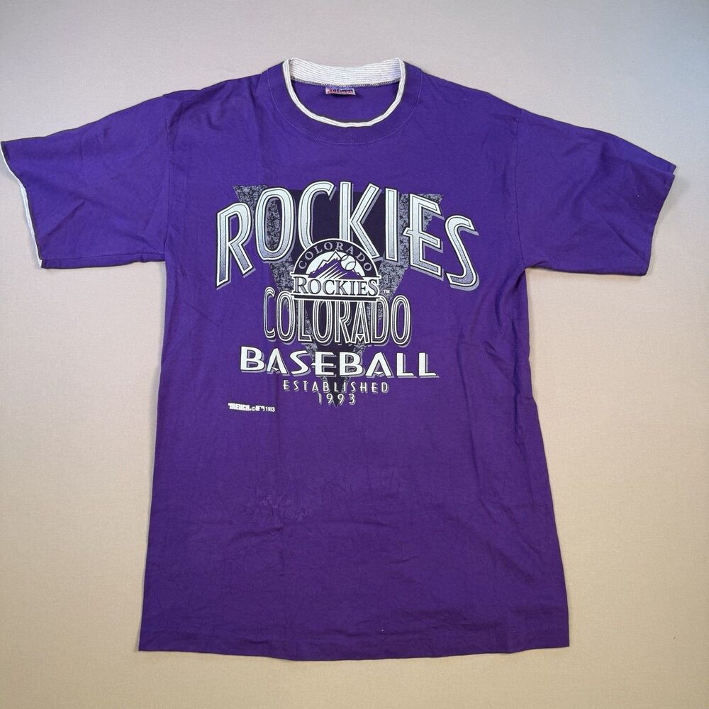 VTG ‘93 Colorado Rockies MLB T-Shirt Purple Trench Ultra MensL USA Single Stitch